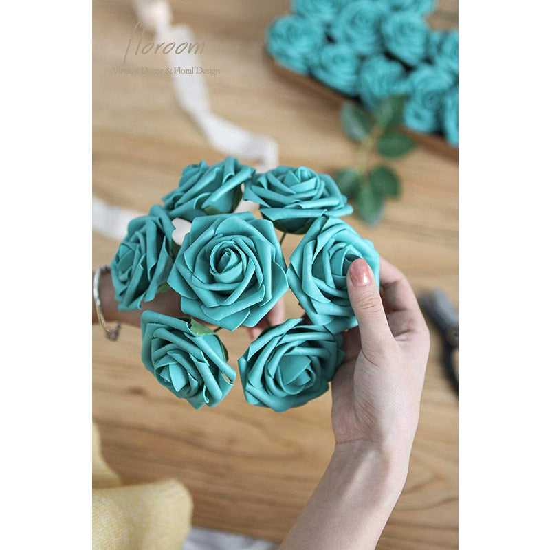 Artificial Teal Green Foam Roses