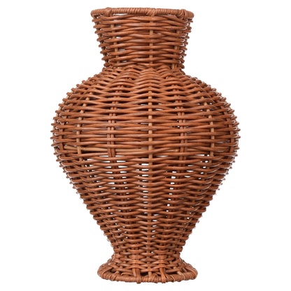 10" Brown Woven Faux Rattan Indoor Vase