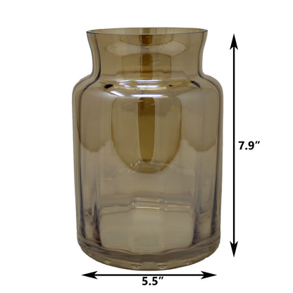 7.9" Gold Glass Vase Container, No Pattern ( 7.8"H X 5.5"W X 5.5"D)