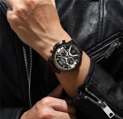 Fashion Curren Multi Function Men Leather Strap Quartz Watch Analog Calendar