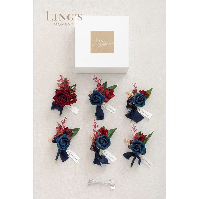 Navy Blue Terracotta Boutonniere Set