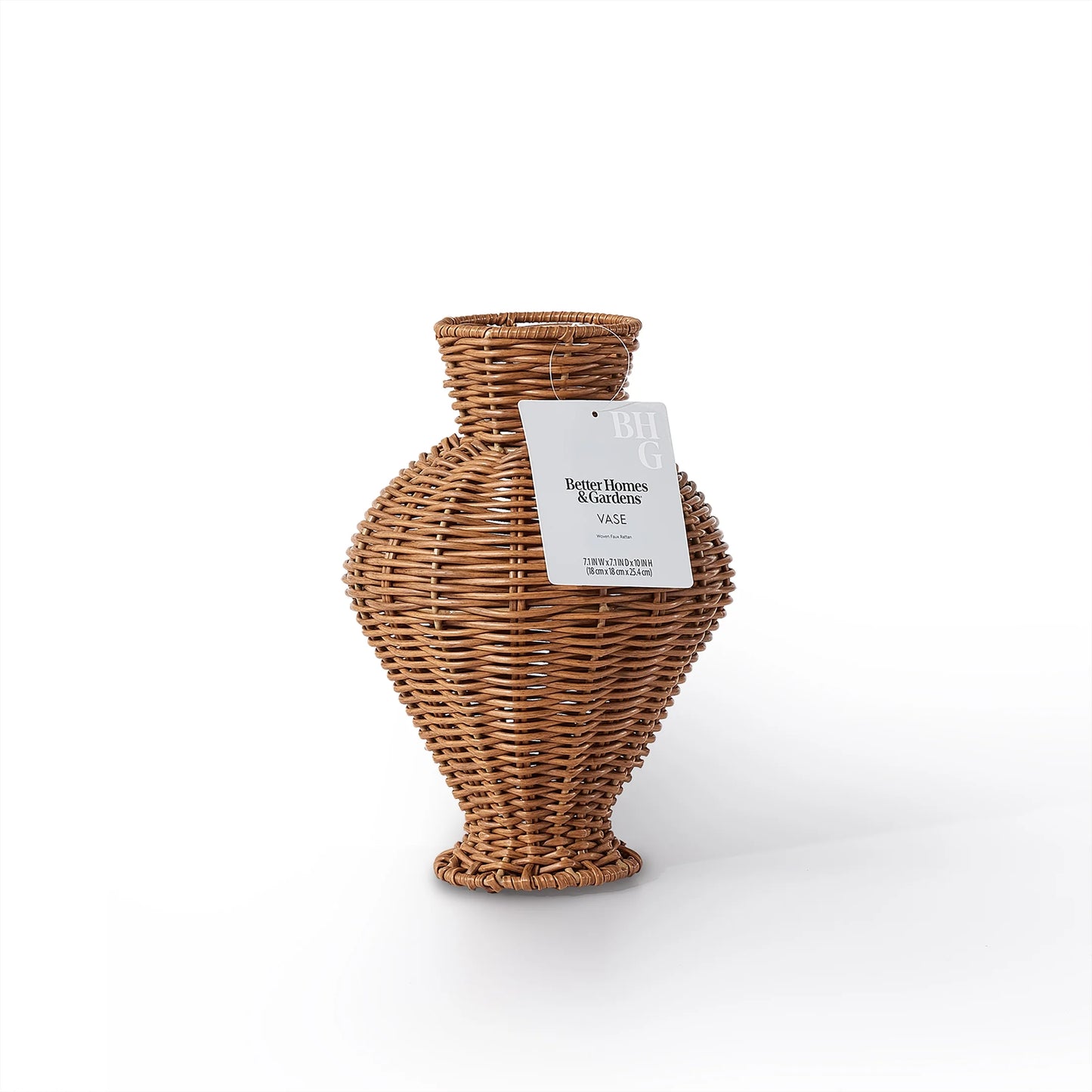 10" Brown Woven Faux Rattan Indoor Vase