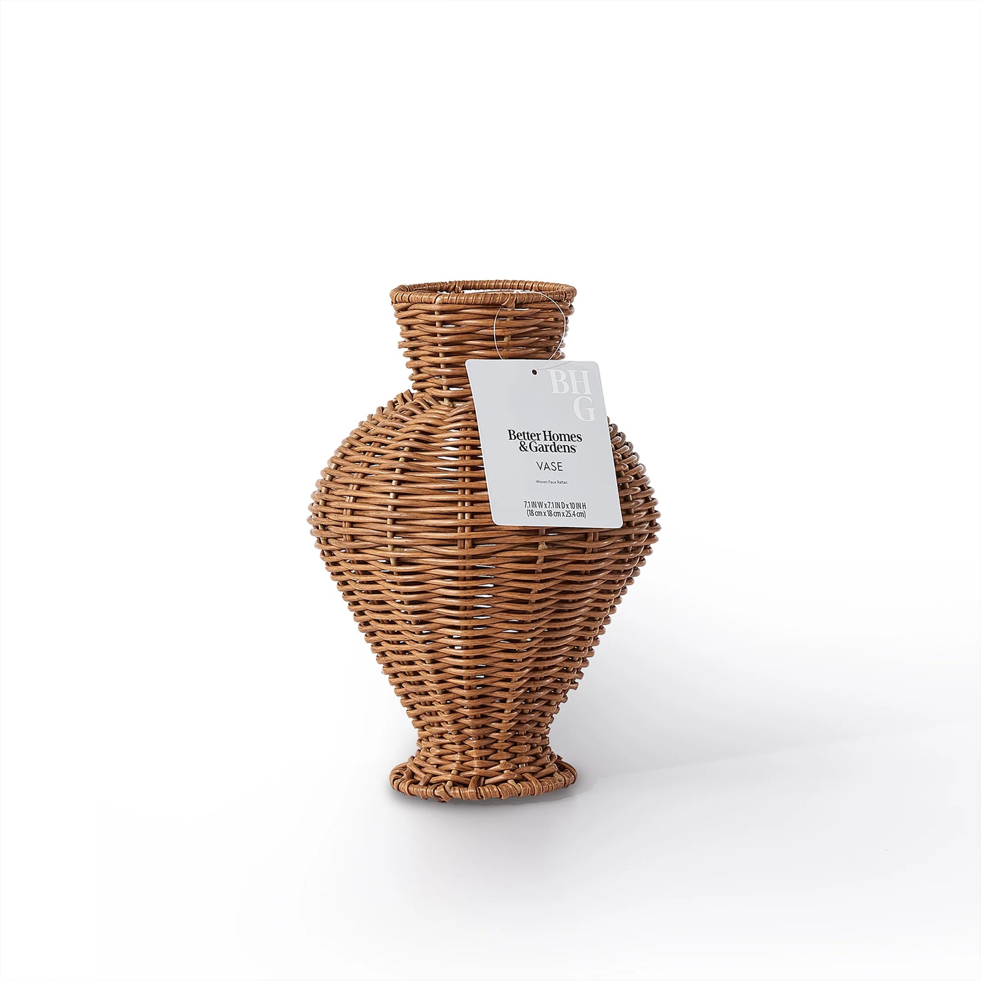 10" Brown Woven Faux Rattan Indoor Vase