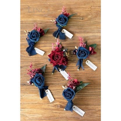 Navy Blue Terracotta Boutonniere Set