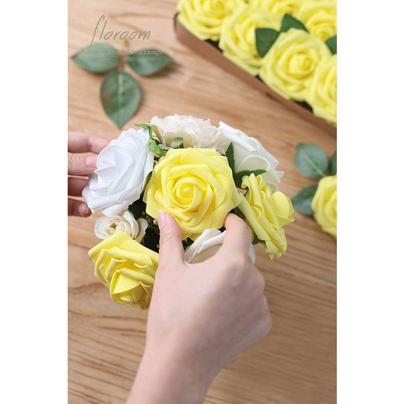 Artificial Canary Yellow Foam Roses