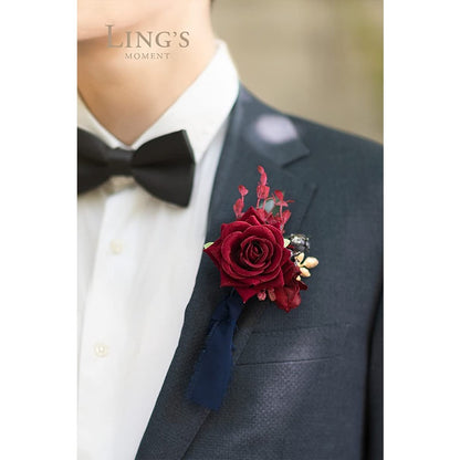 Navy Blue Terracotta Boutonniere Set