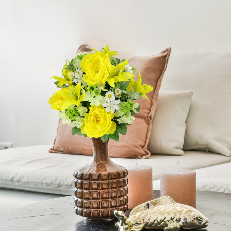 Yellow Artificial Mixed Flowers Arrangement