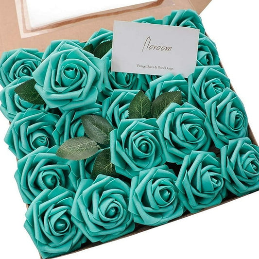 Artificial Teal Green Foam Roses