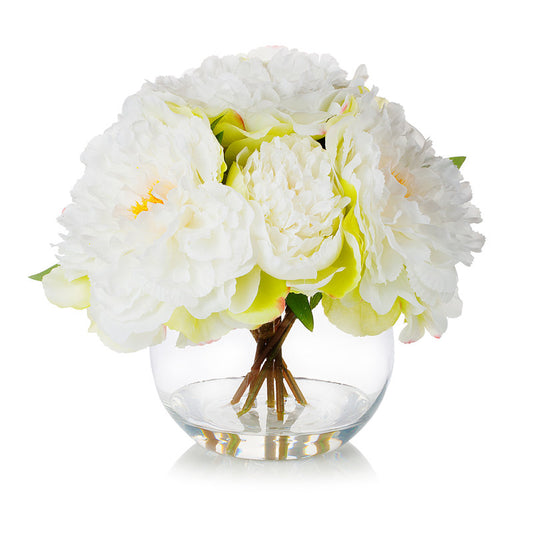 Cream Silk Peony Flowers In Vase