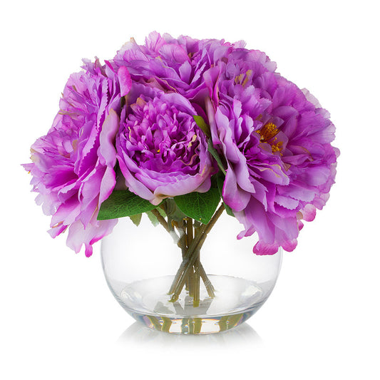 Purple Silk Peony Flowers In Vase