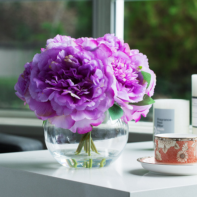 Purple Silk Peony Flowers In Vase