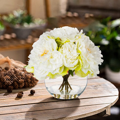 Cream Silk Peony Flowers In Vase