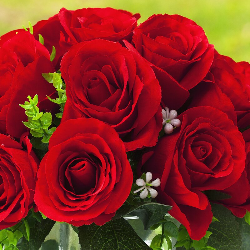 Red Silk Roses In Vase