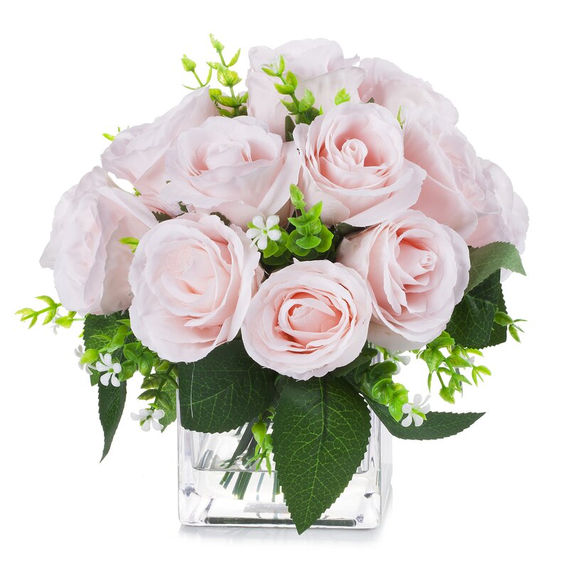 Pink Silk Roses In Vase