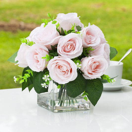 Pink Silk Roses In Vase