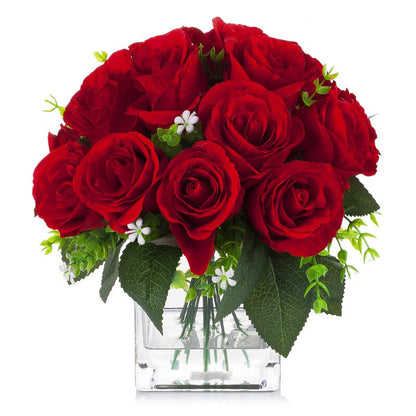 Red Silk Roses In Vase