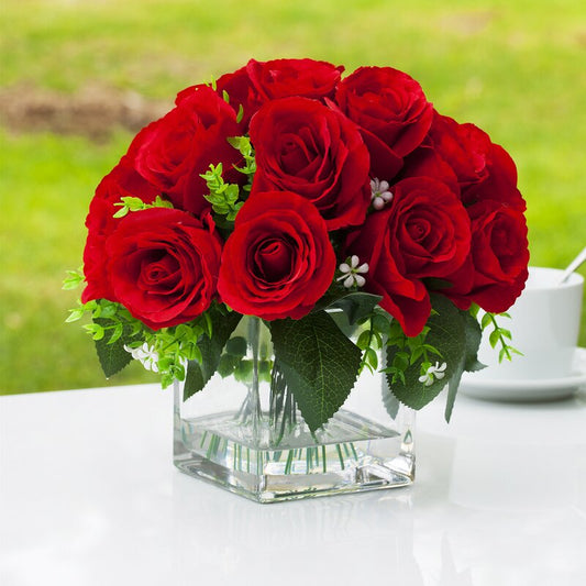 Red Silk Roses In Vase