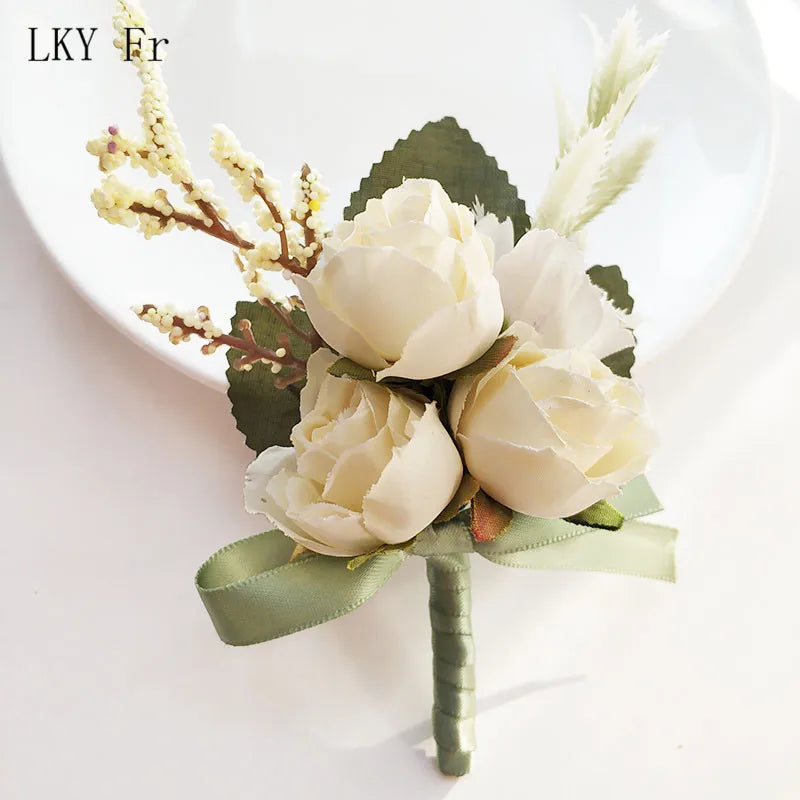 Silk Rose Wedding Boutonniere Corsage