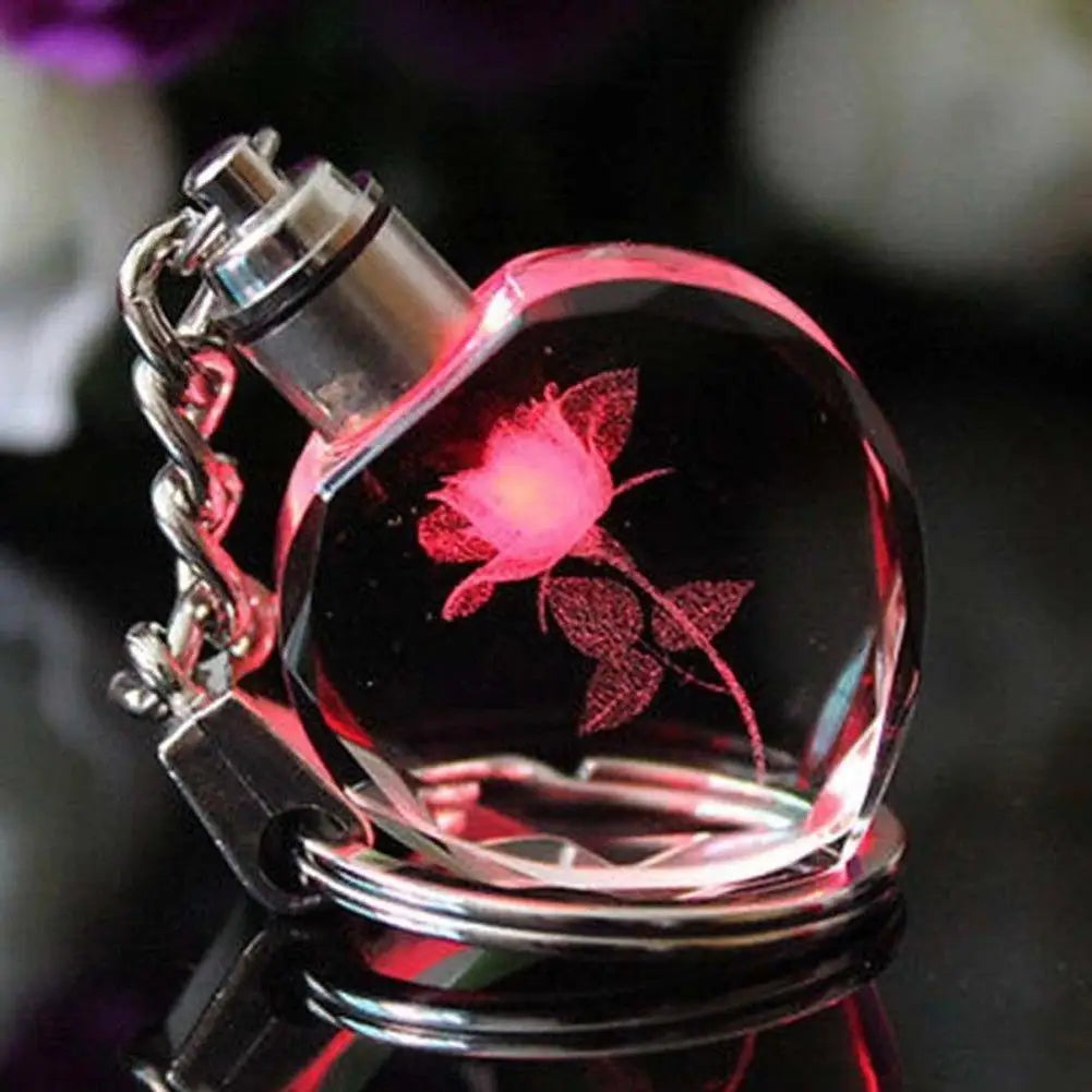 Glowing Heart & Rose Keychain