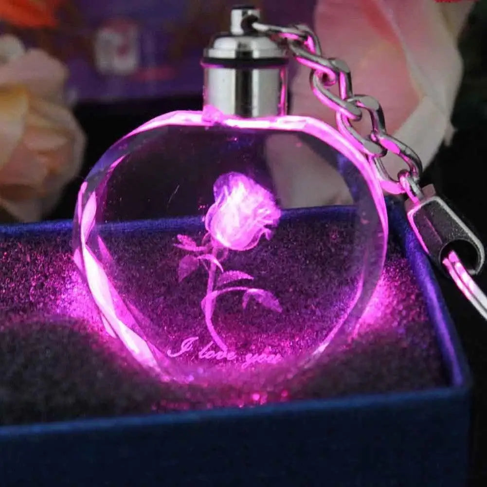 Glowing Heart & Rose Keychain