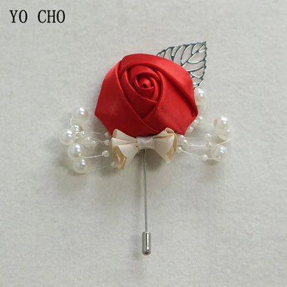 Silk Rose Groom Boutonniere Pin