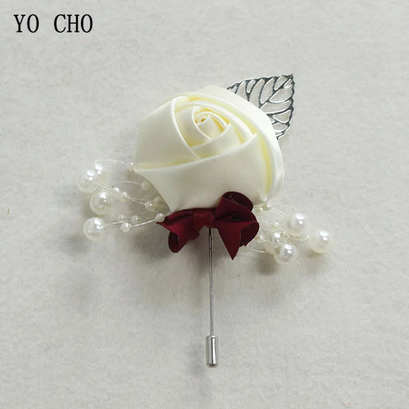 Silk Rose Groom Boutonniere Pin