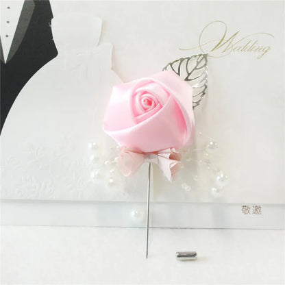 Silk Rose Groom Boutonniere Pin