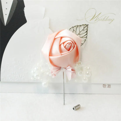 Silk Rose Groom Boutonniere Pin