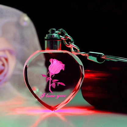 Glowing Heart & Rose Keychain