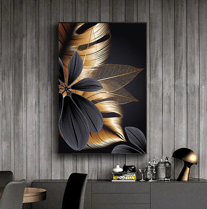 Black Gold Leaf Canvas Art