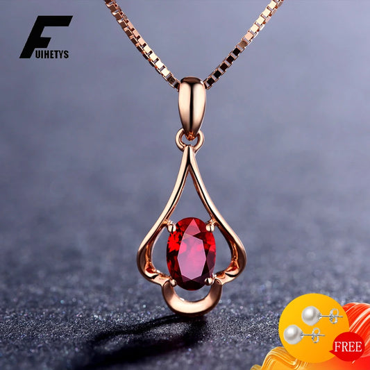 Silver Ruby Oval Necklace Pendant