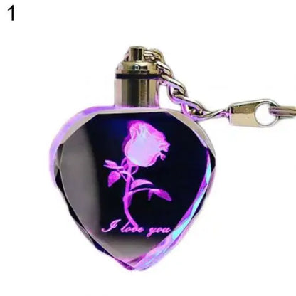 Glowing Heart & Rose Keychain