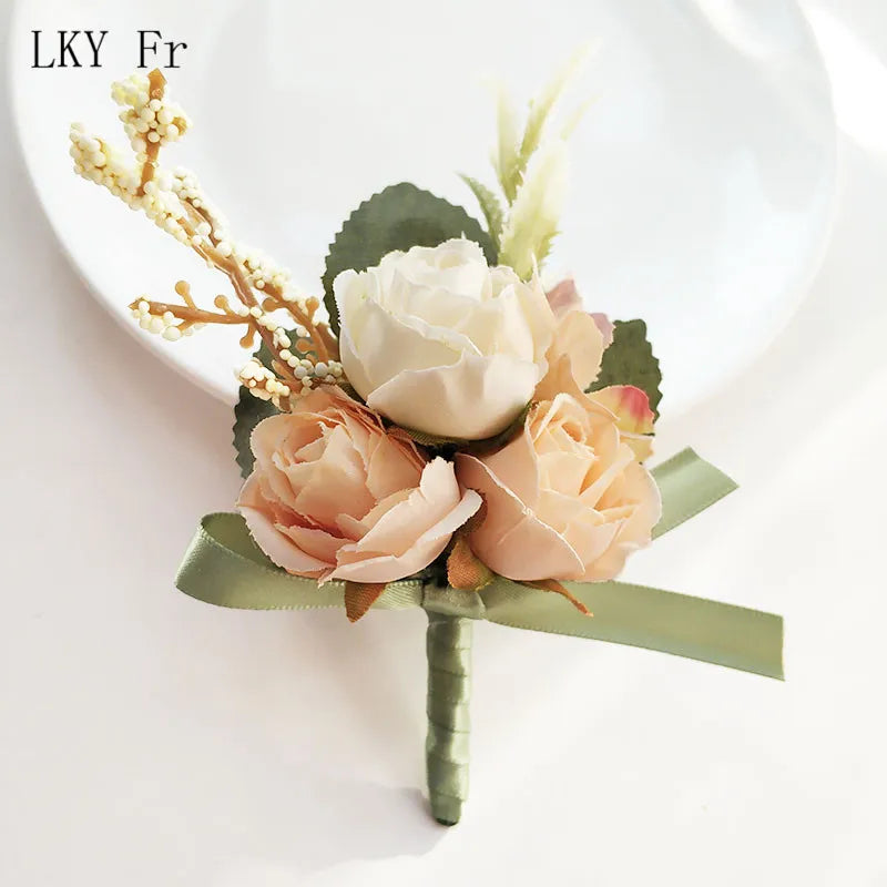 Silk Rose Wedding Boutonniere Corsage