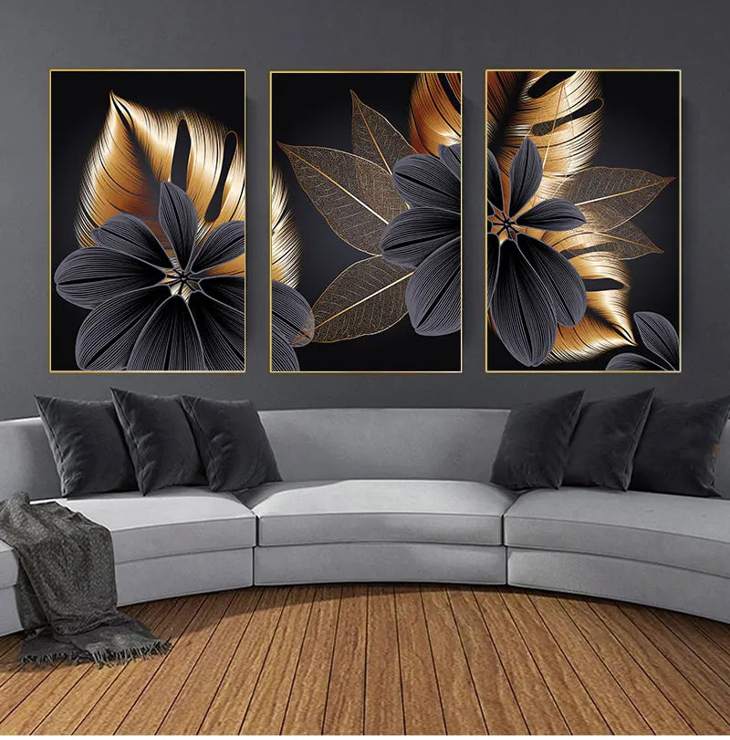 Black Gold Leaf Canvas Art