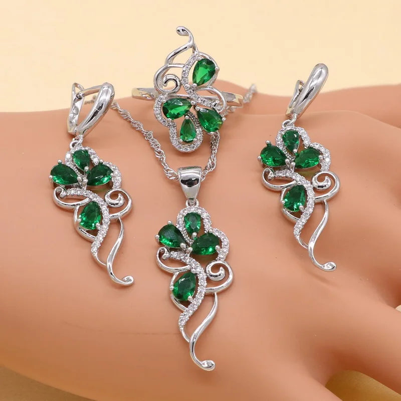 925 Silver Green Zirconia Jewelry Set