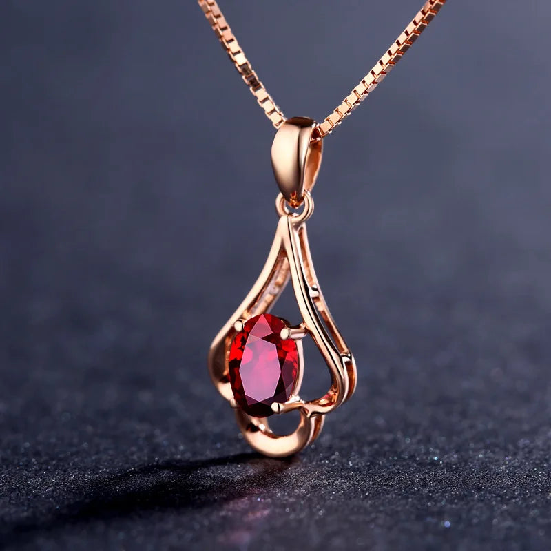 Silver Ruby Oval Necklace Pendant