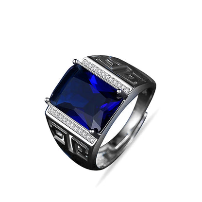 Silver Sapphire Zircon Men's Ring