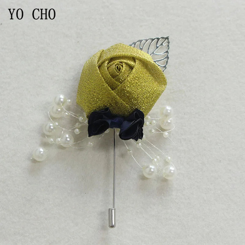 Silk Rose Groom Boutonniere Pin