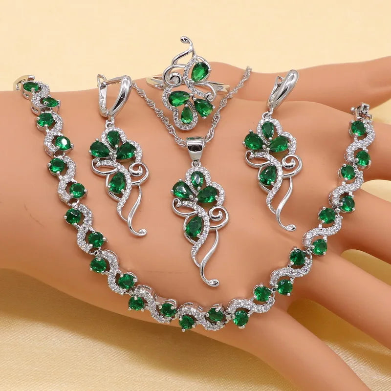 925 Silver Green Zirconia Jewelry Set