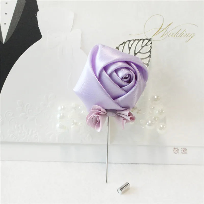 Silk Rose Groom Boutonniere Pin