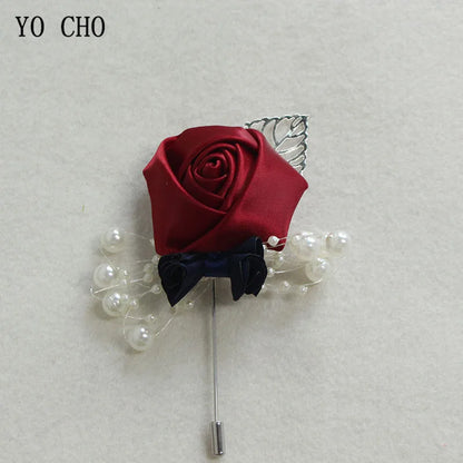 Silk Rose Groom Boutonniere Pin