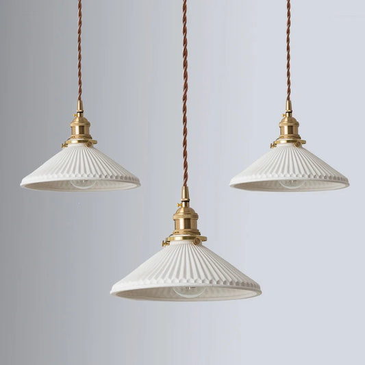 White Ceramic Brass Pendant Light