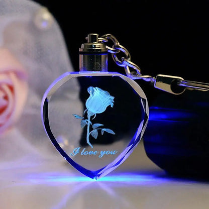 Glowing Heart & Rose Keychain