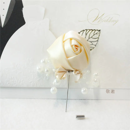 Silk Rose Groom Boutonniere Pin