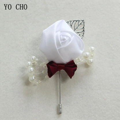 Silk Rose Groom Boutonniere Pin