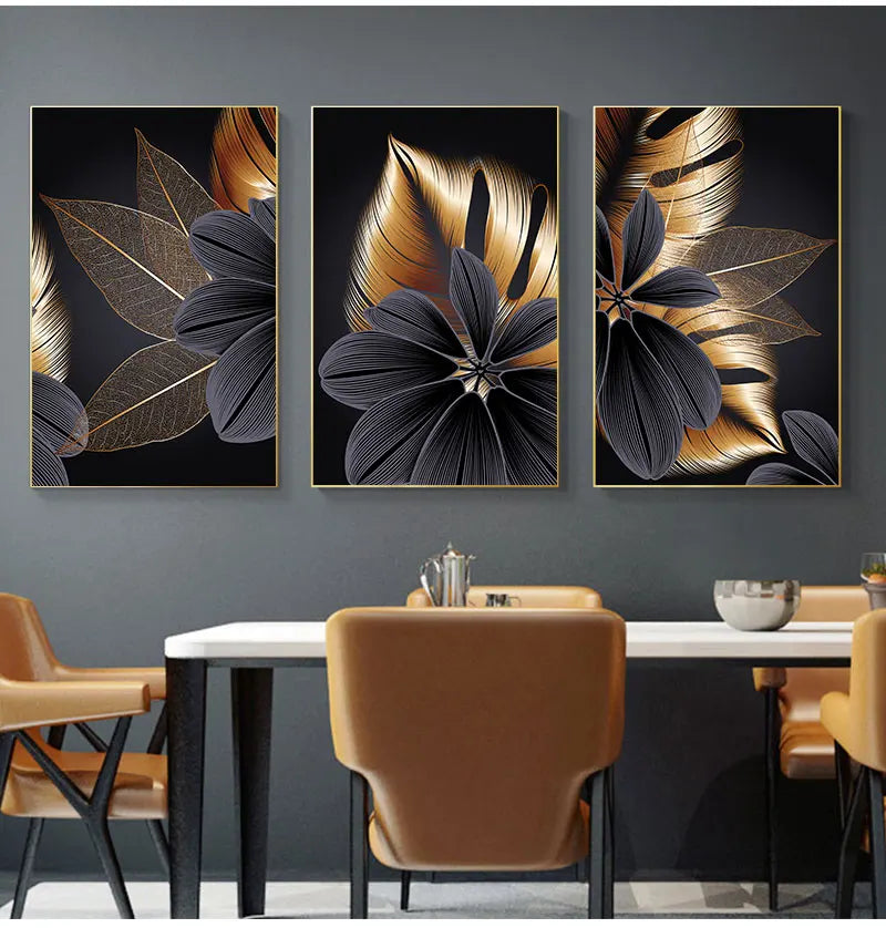 Black Gold Leaf Canvas Art