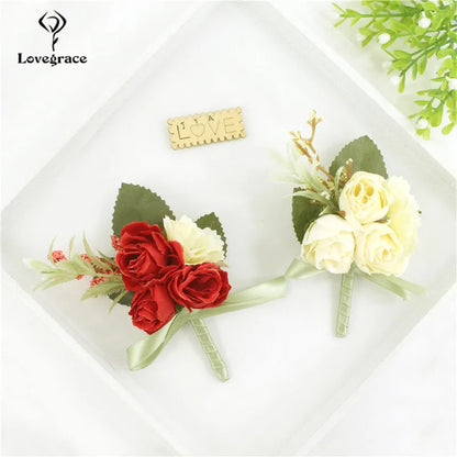 Silk Rose Wedding Boutonniere Corsage