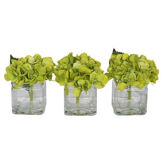 Green Hydrangeas Flowers in Vase - Set of 3