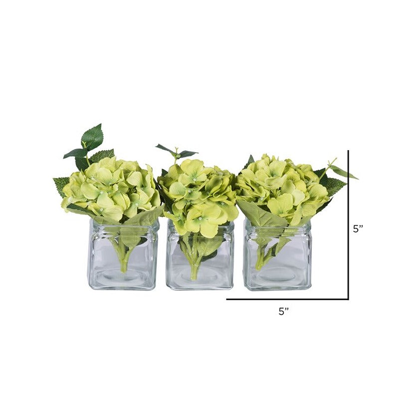 Green Hydrangeas Flowers in Vase - Set of 3