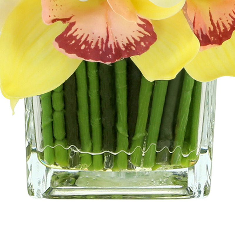 Yellow Orchid Flowers Glass Vase